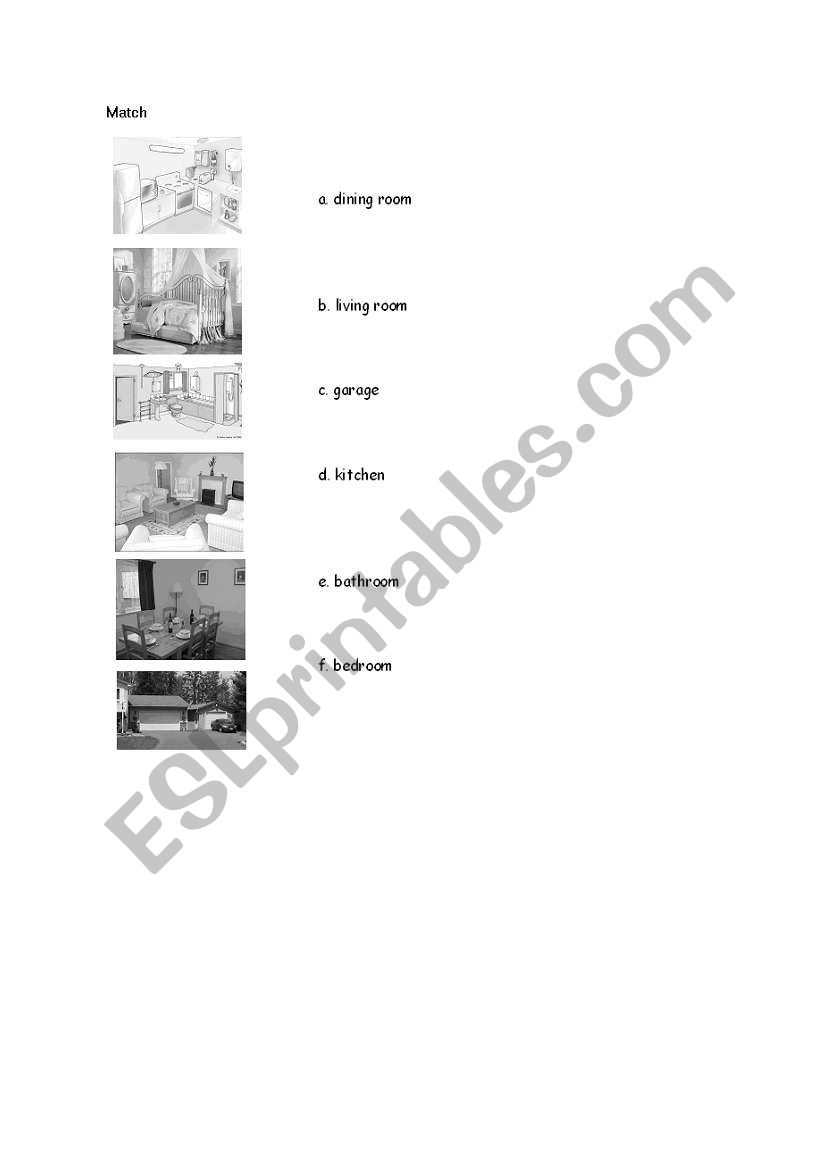 rooms;match worksheet