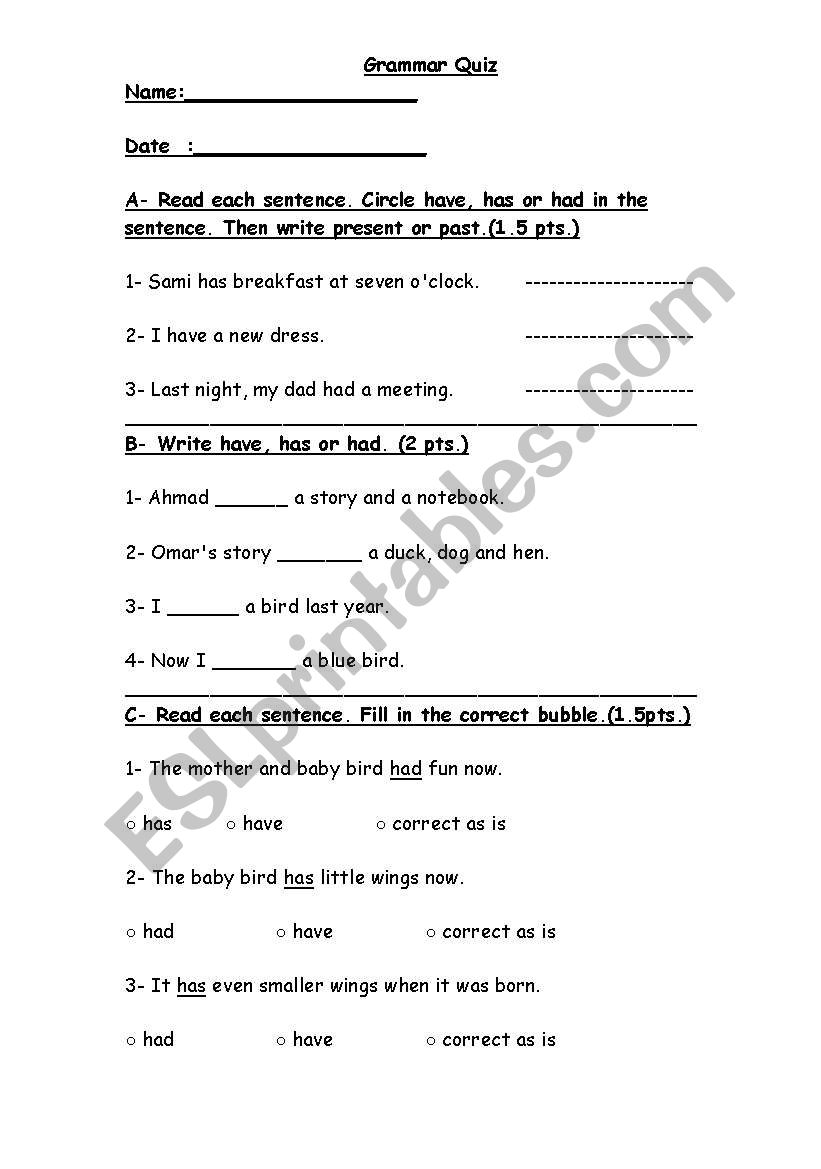 Grammar worksheet