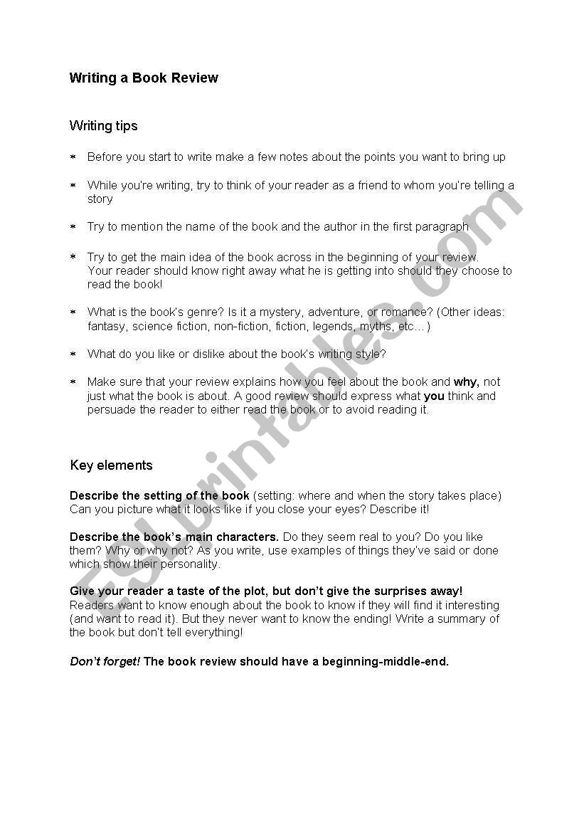 How to write a book review worksheet