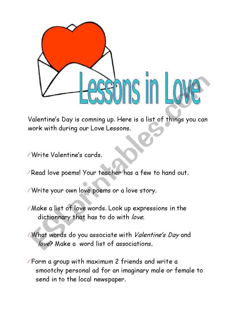 Lessons in Love worksheet