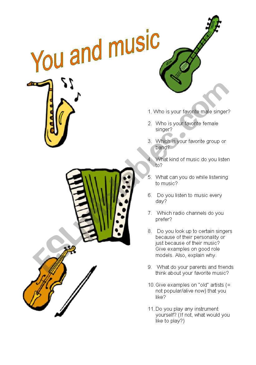 You and Music worksheet