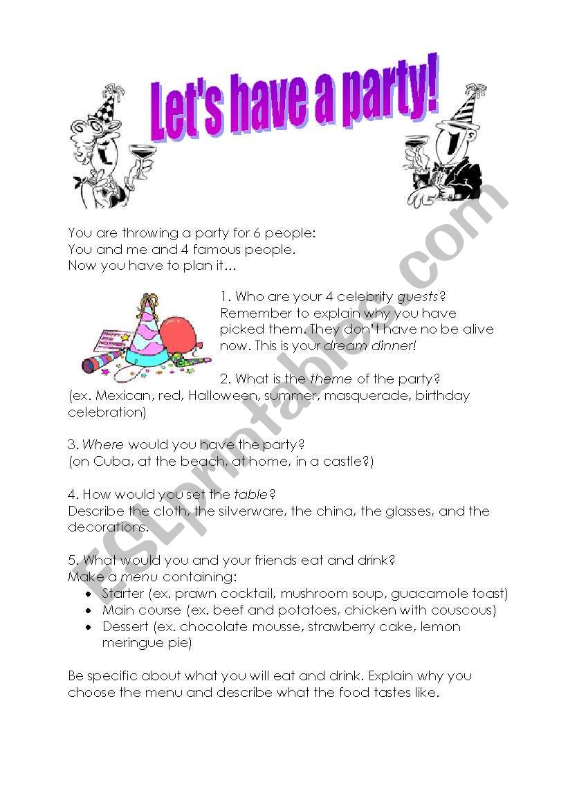 Lets have a party! worksheet