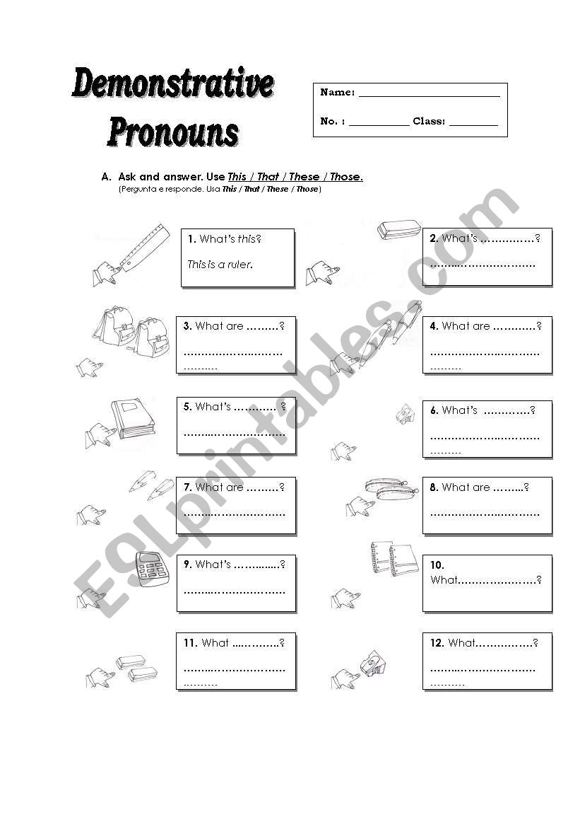 Demonstratives worksheet