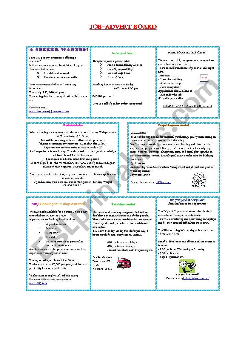 Job-Advert Board - Part I worksheet