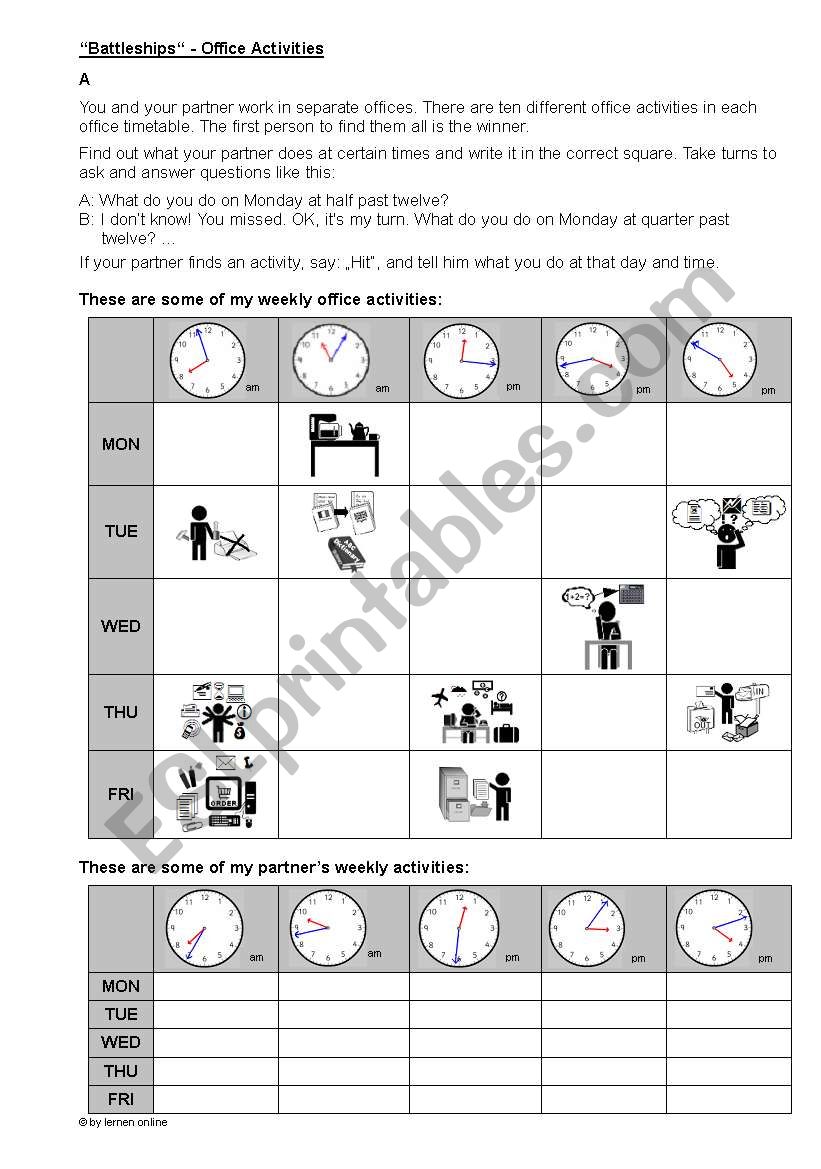 Office Activities - Battleships Speaking Game