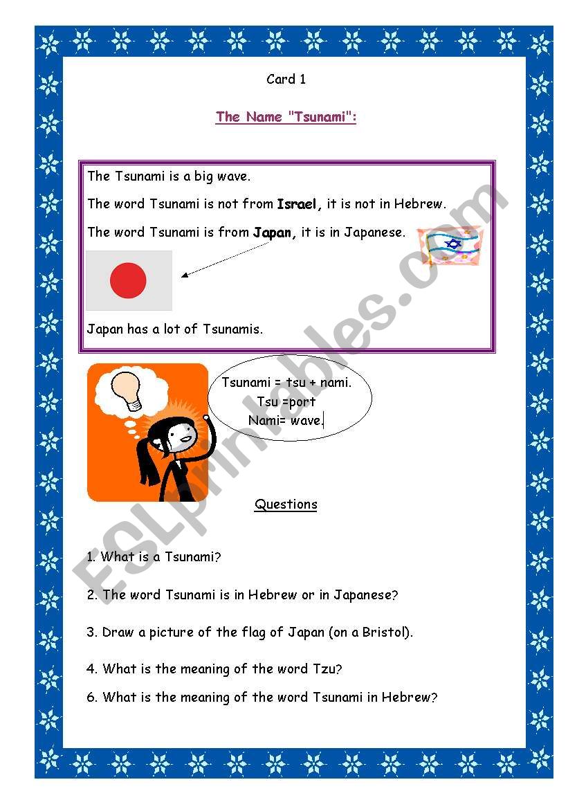 card 1 from theTsunami unit worksheet