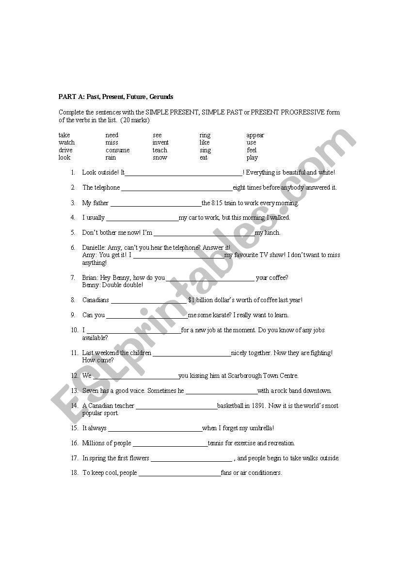 general grammar test worksheet