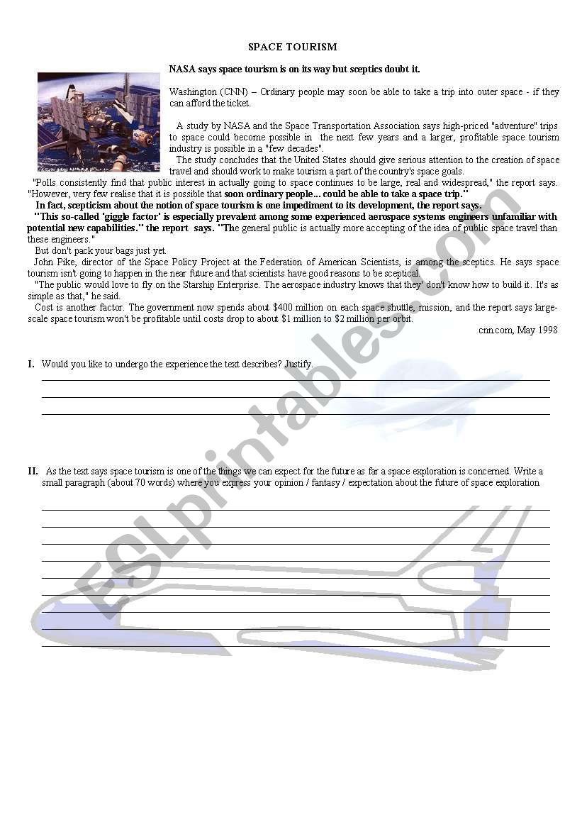 Space Tourism worksheet