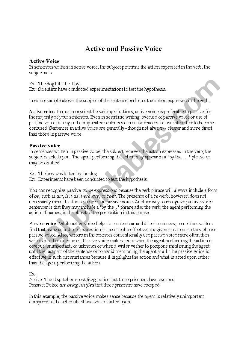 Active and passive voice worksheet