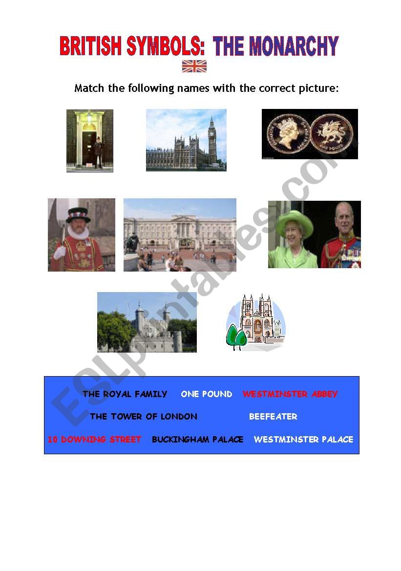 British Symbols worksheet