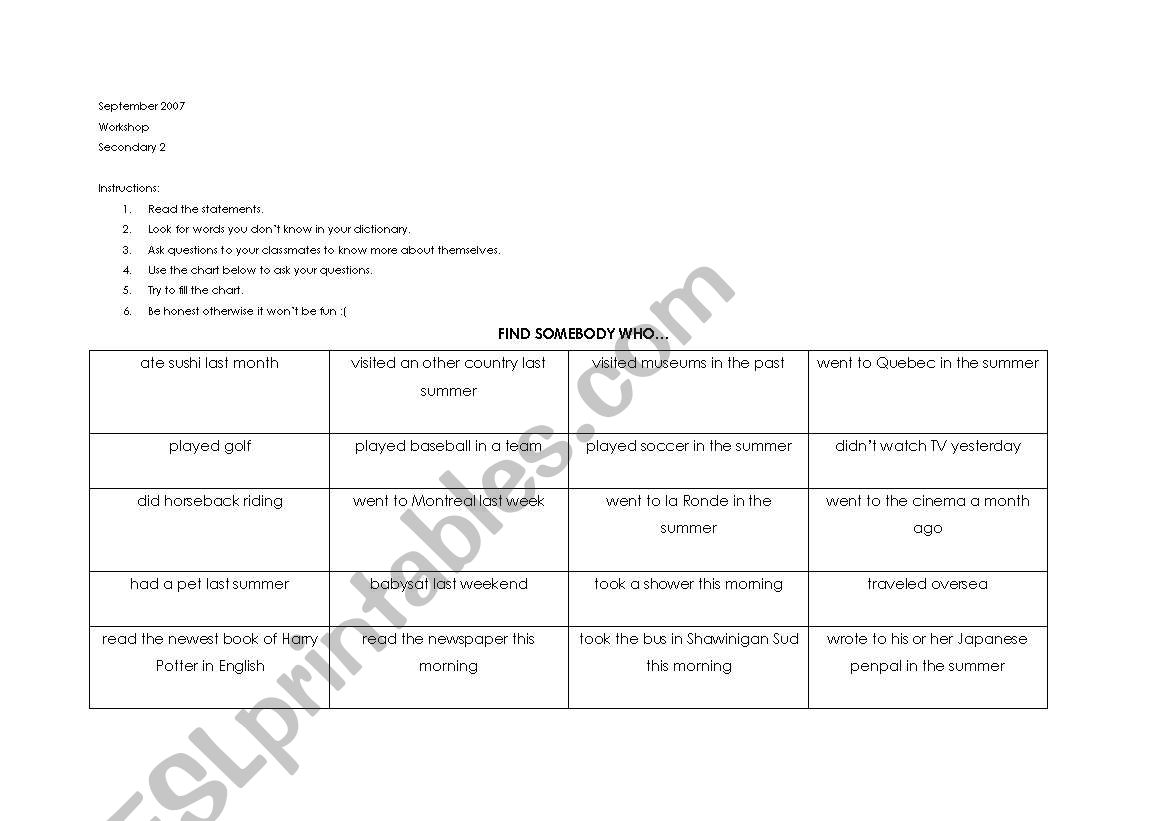 find someone who worksheet