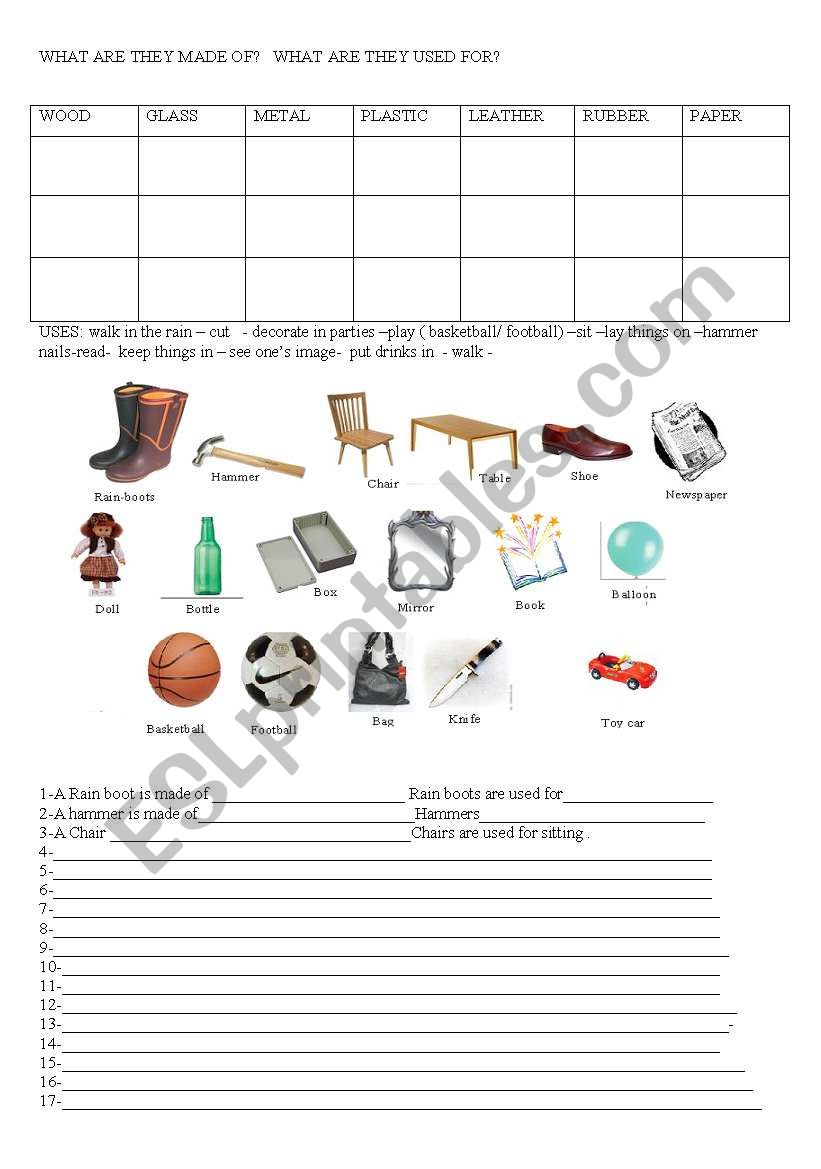 What are things made of? worksheet