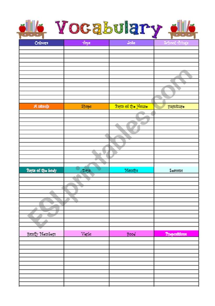 Vocabulary Chart!! worksheet