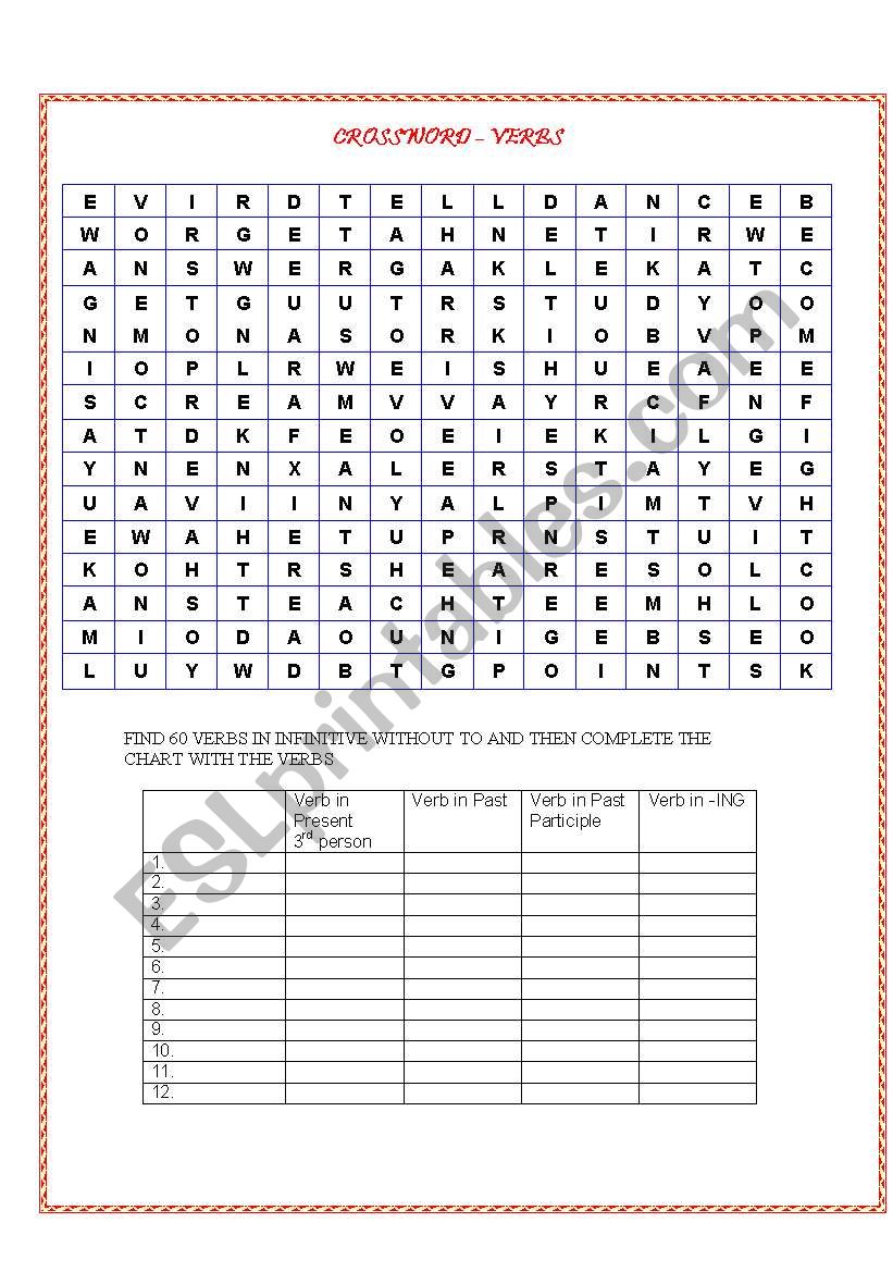 WORDSEARCH  - VERBS IN INFINITIVE WITHOUT TO
