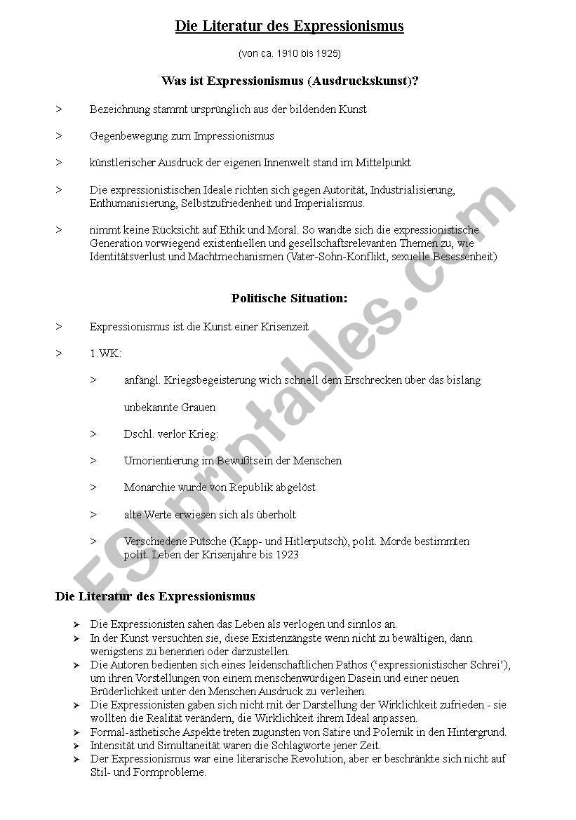Expresionismus worksheet