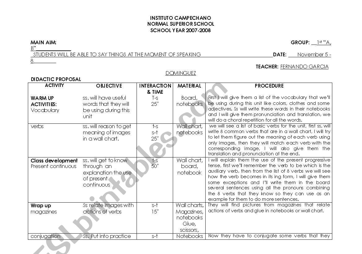 Two lessons plans worksheet