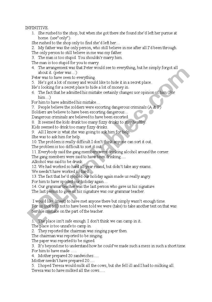 infinitive worksheet