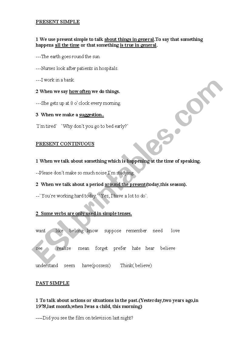 verb tenses worksheet