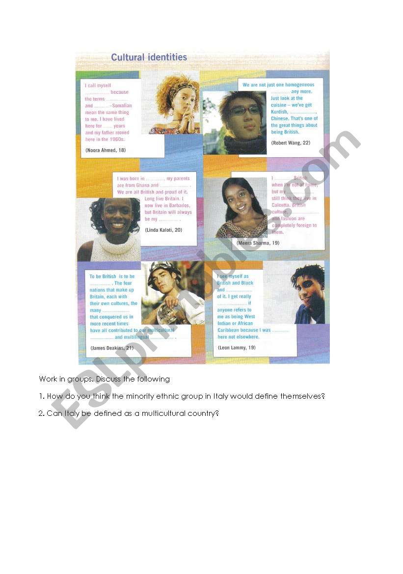 multicultural Britain worksheet