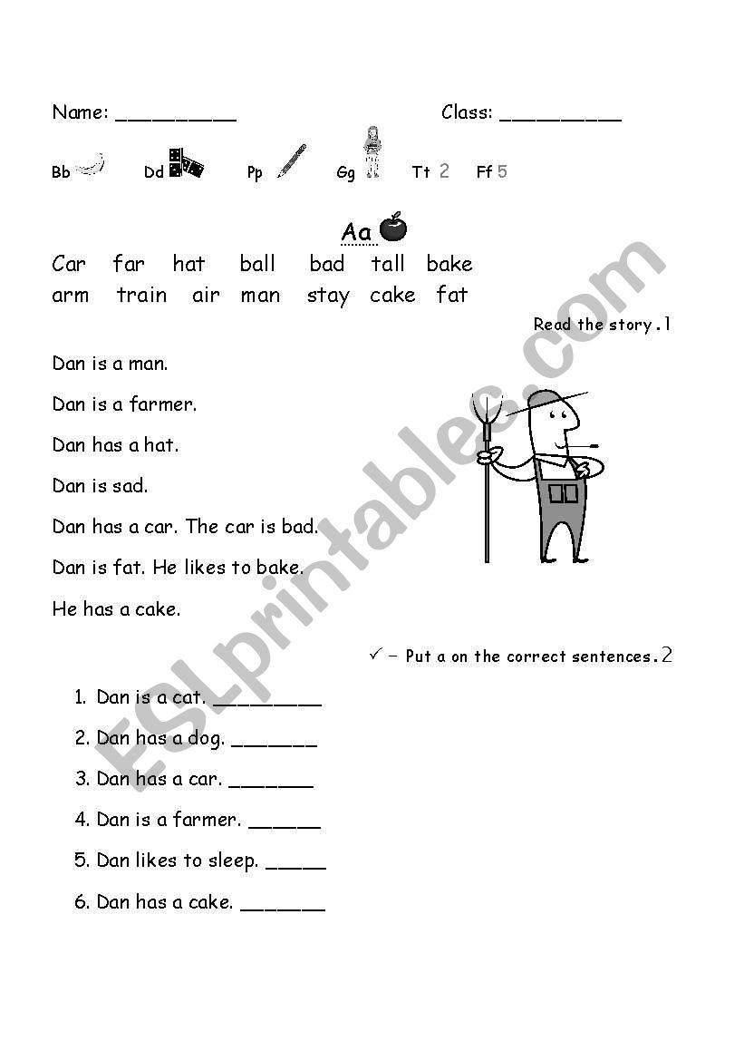 A story with exercise worksheet