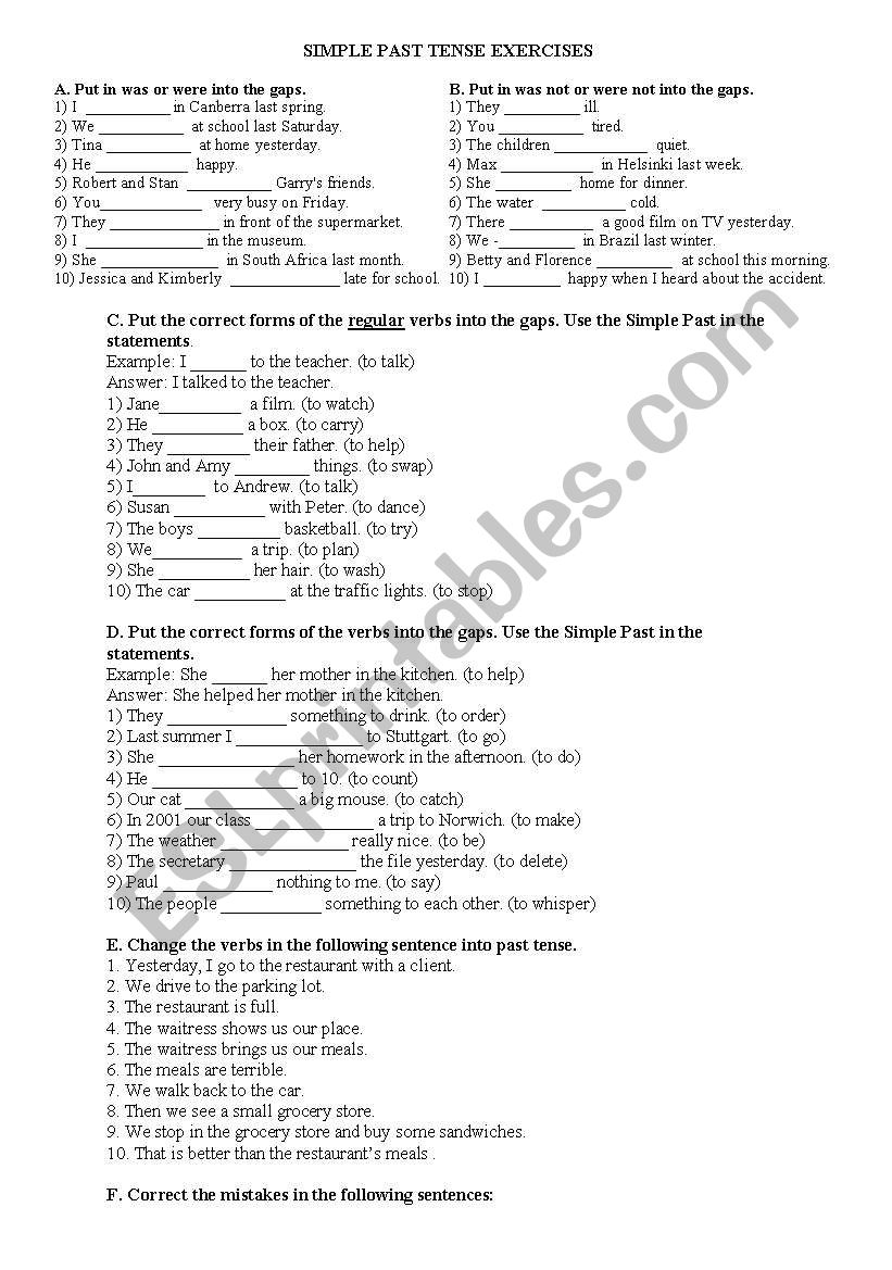 smple past tense worksheet