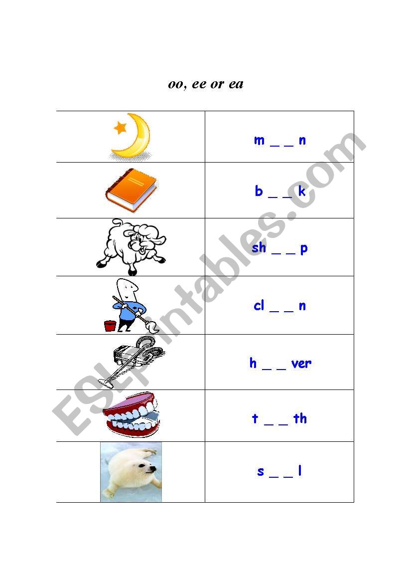 oo, ee or ea worksheet