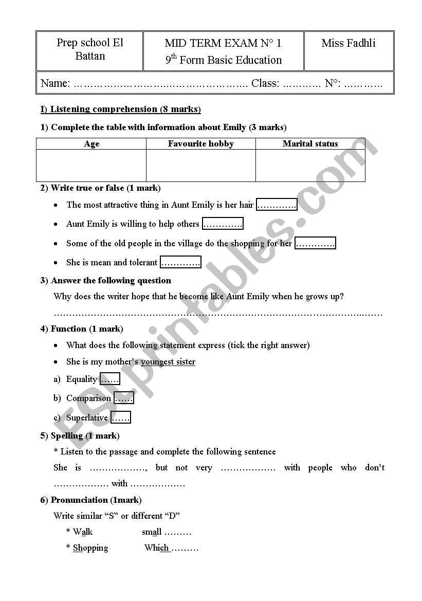 listening comprehension test worksheet