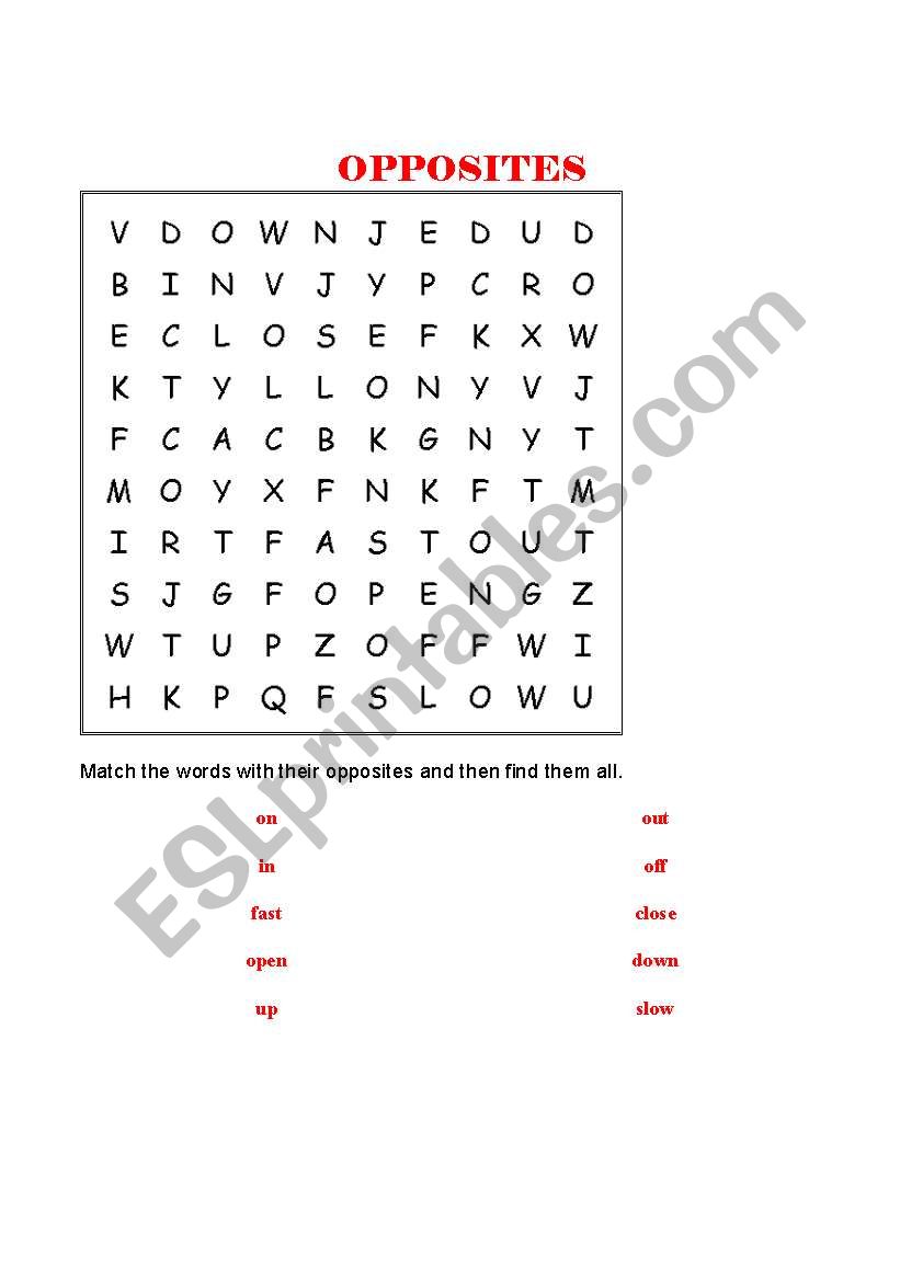 opposites worksheet