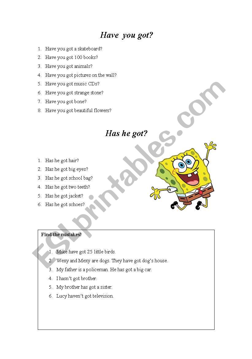 Have you got?  worksheet