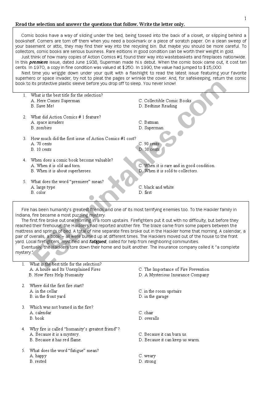 Reading Comprehension for grades 3 and 4