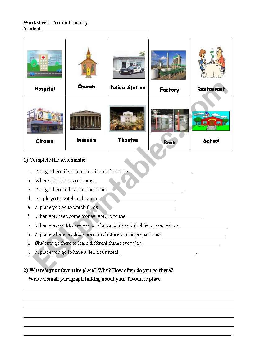 Places around the town - worksheet