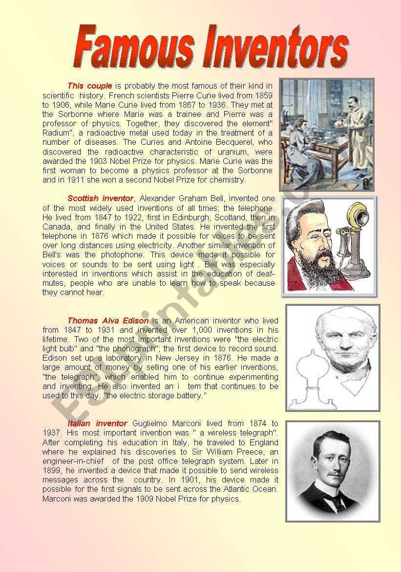 Famous inventors reading comprehension