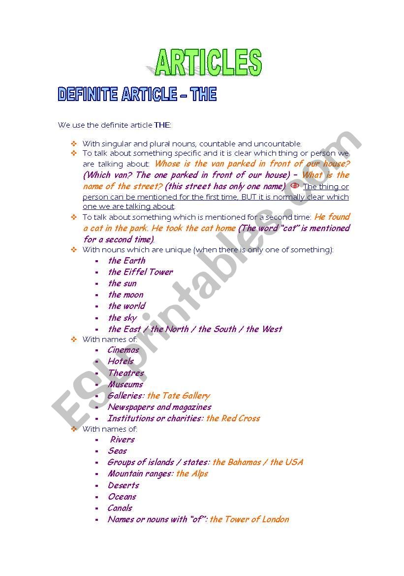 ARTICLES: Definite article THE