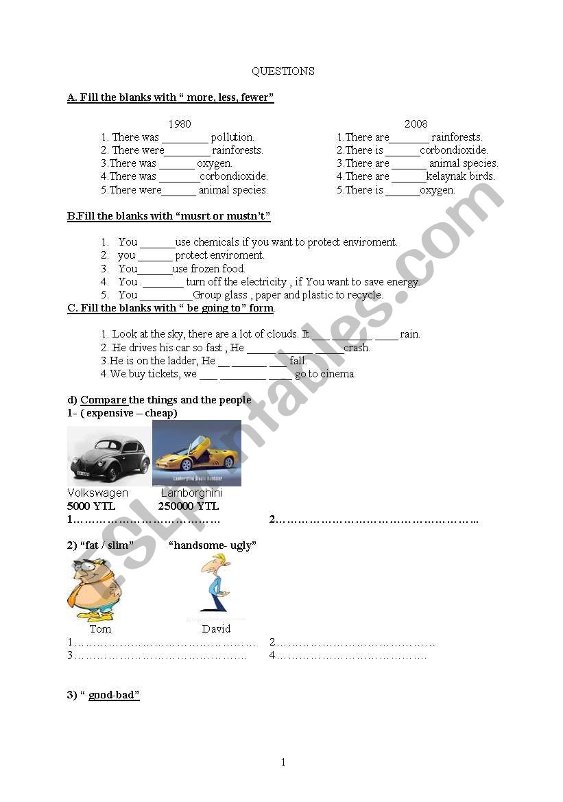 worksheet about comparative forms of adjective
