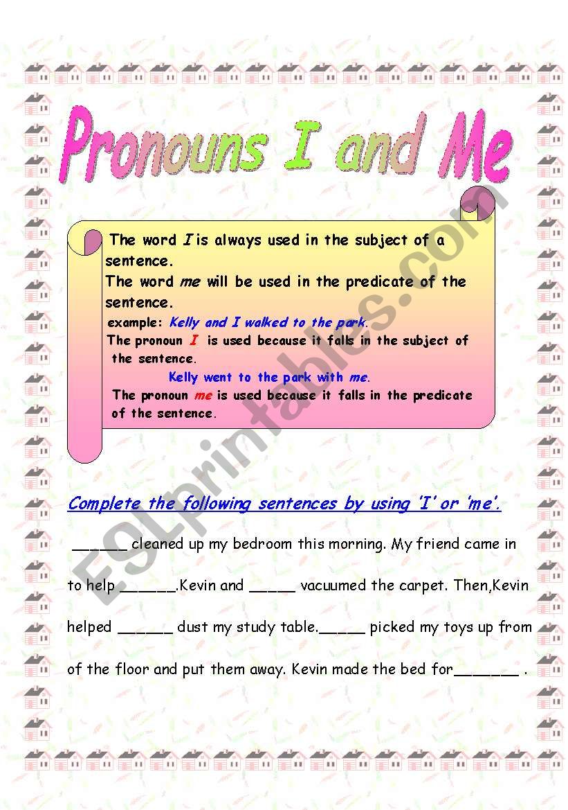 pronouns- I and me worksheet