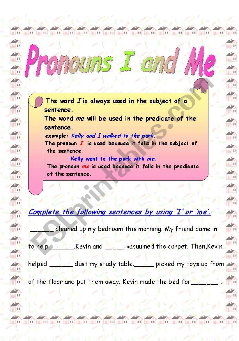 Pronouns I And Me ESL Worksheet By Shikz
