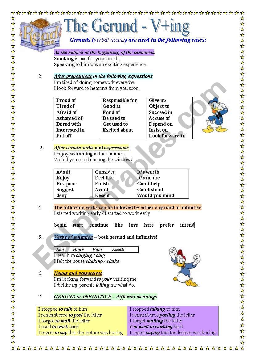 Gerunds and Infinitives worksheet