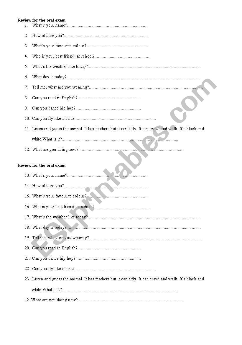 Basic questions worksheet