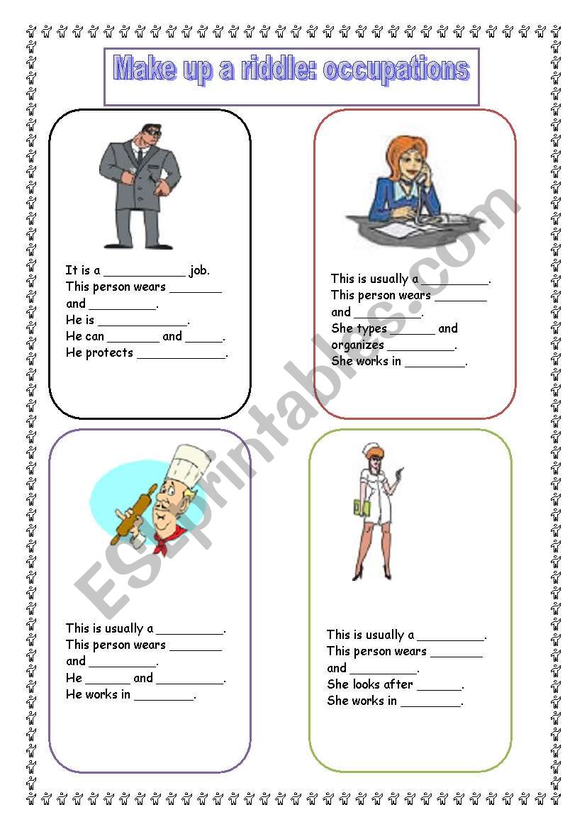 Make up a riddle: occupations worksheet