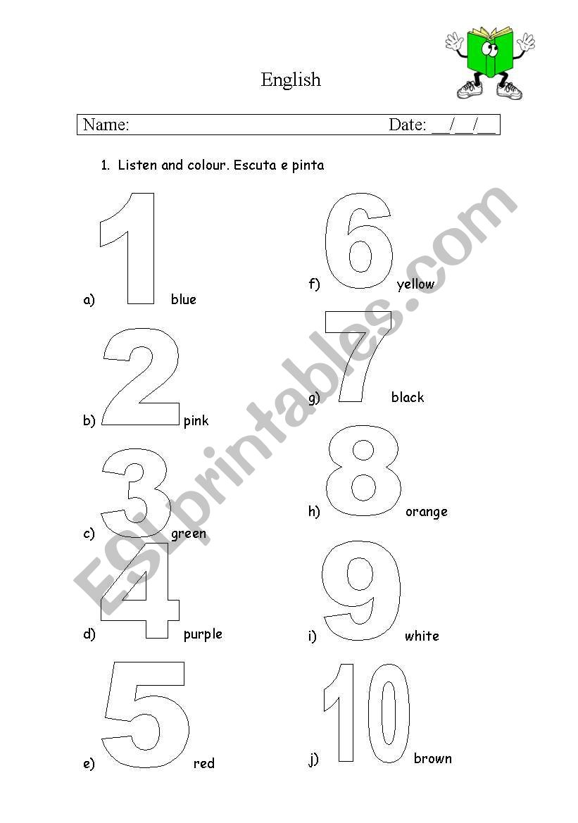 Numbers and coulors worksheet