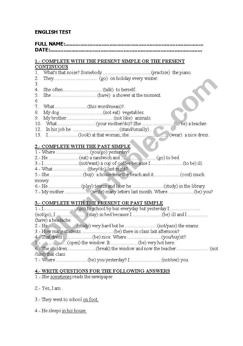 ENGLISH TEST worksheet