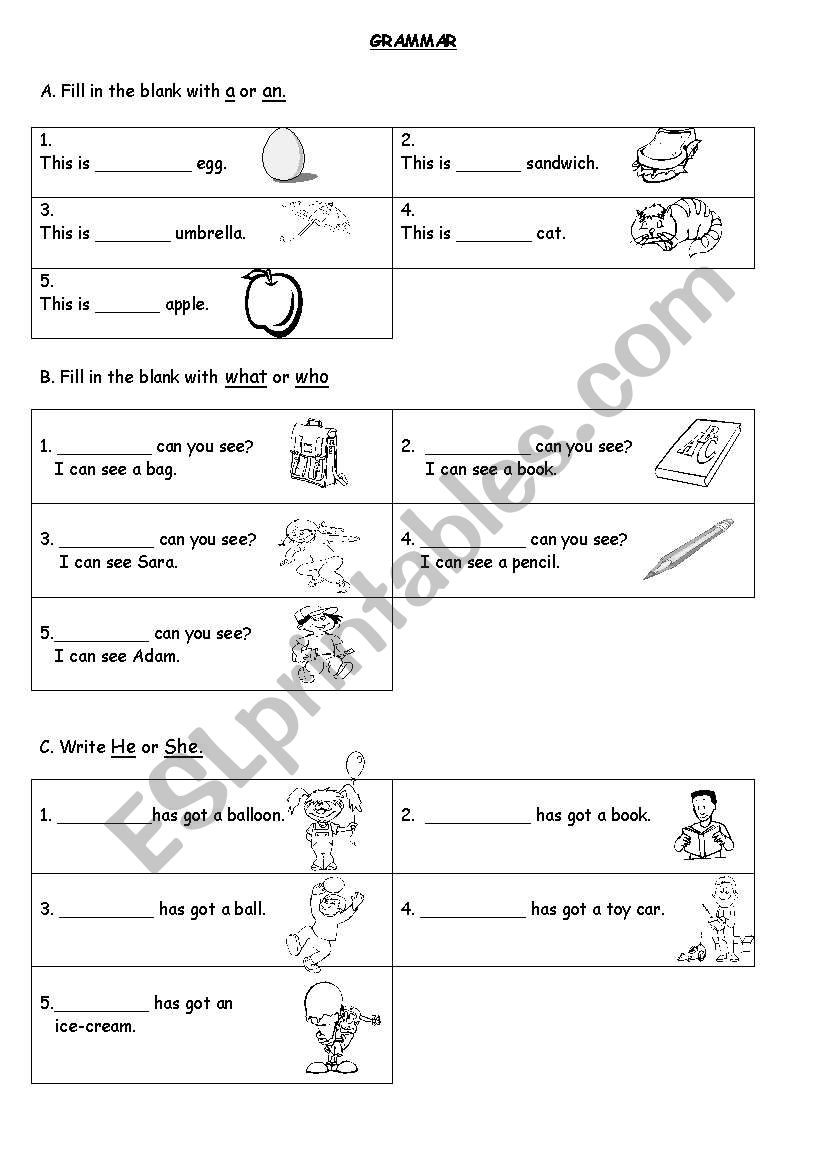 Grammar worksheet