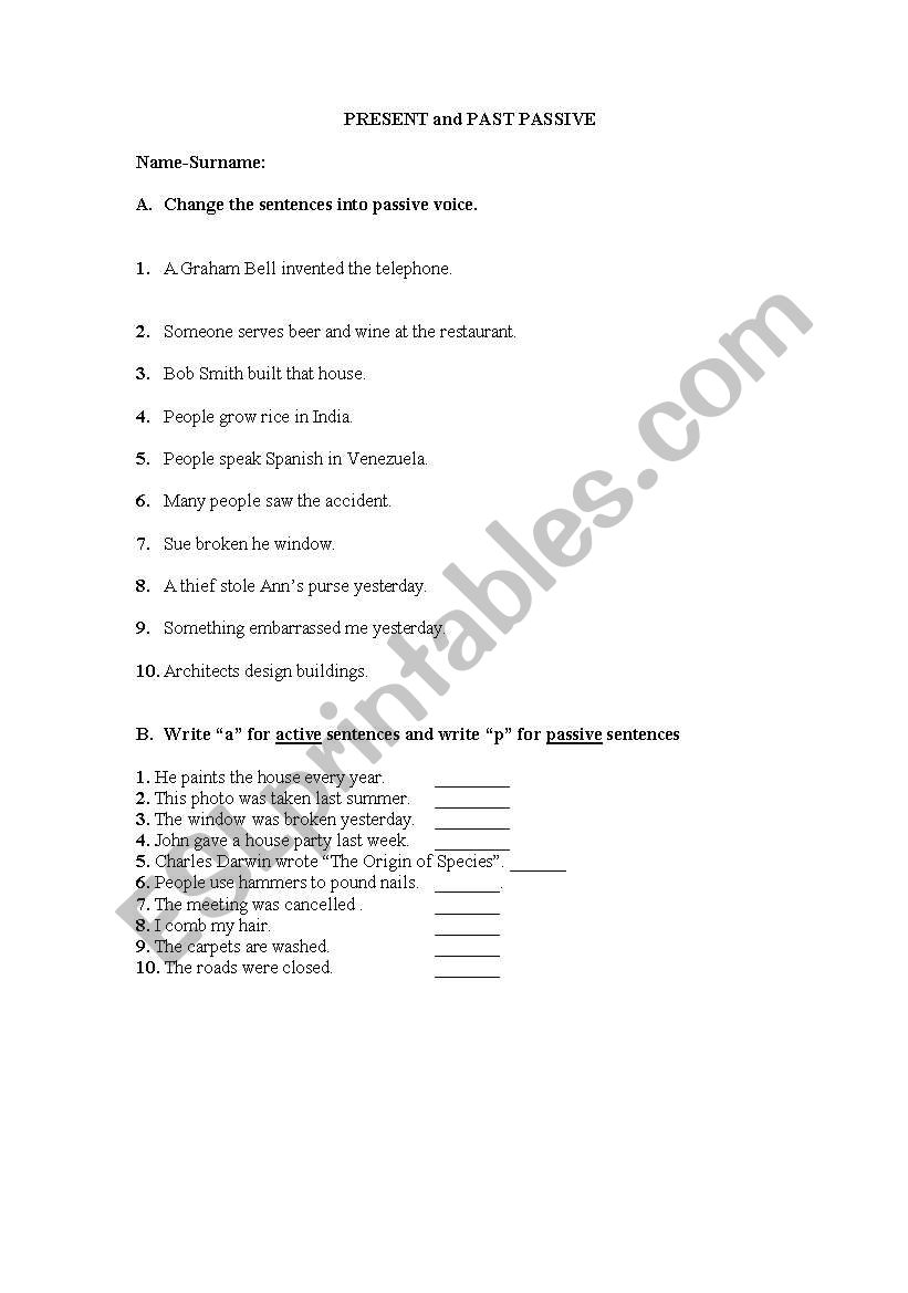 present and past passive worksheet