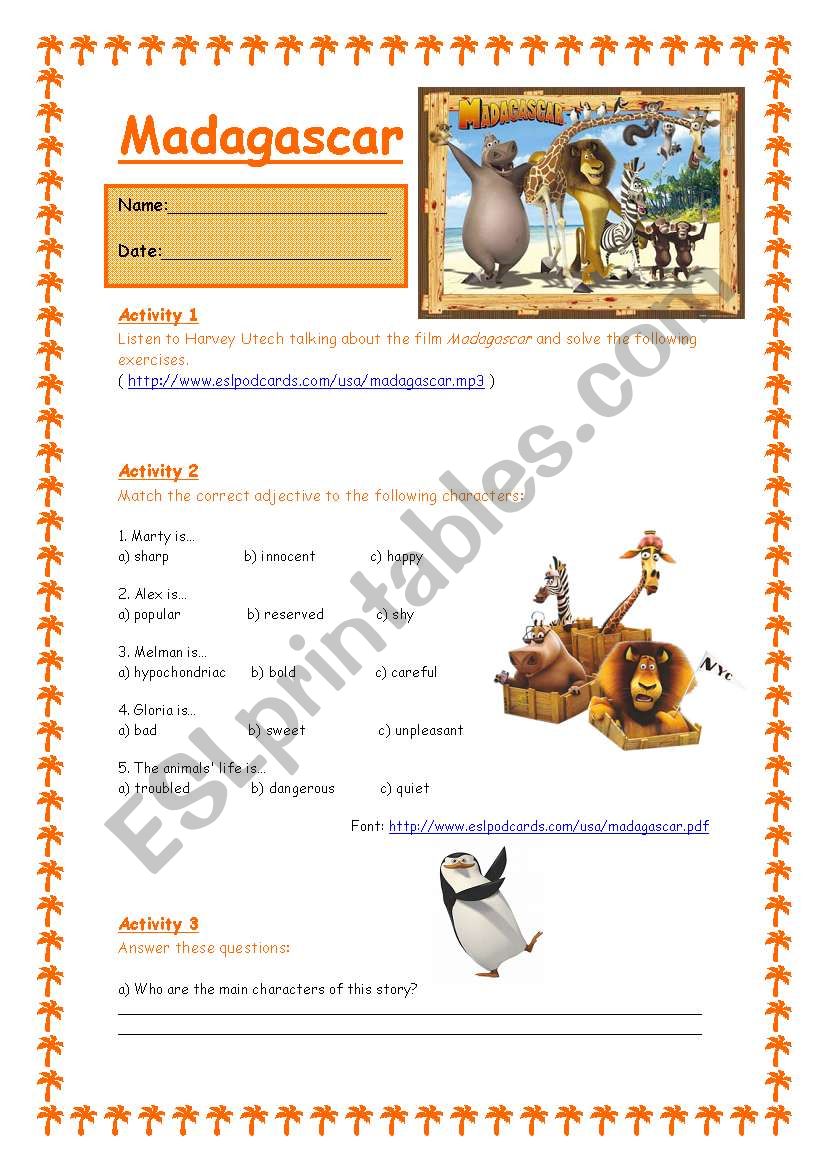 Madagascar - The Movie 1/3 worksheet