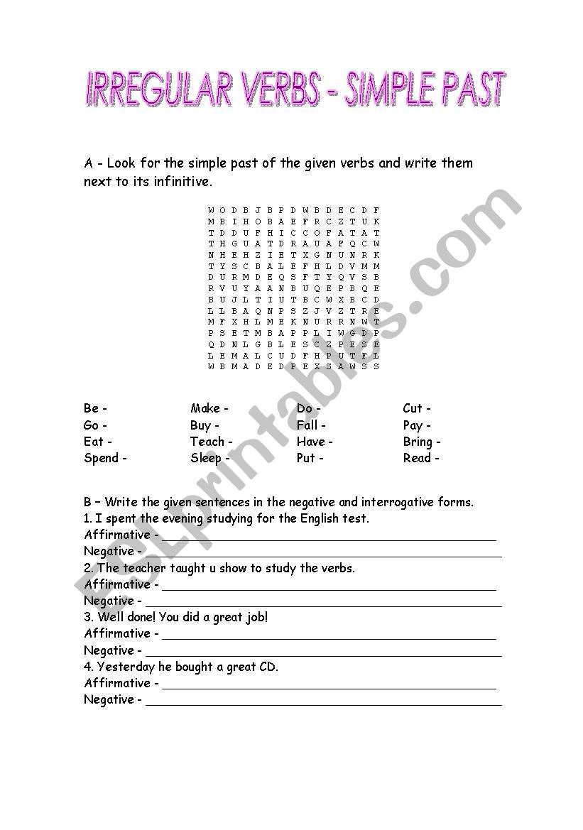 irregular verbs excercises in the past simple