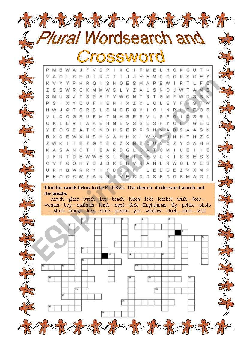 Plural Wordsearch and Crossword - 6th grade 1 of 2