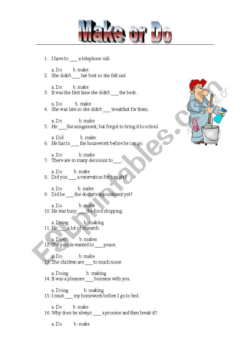 make or do worksheet