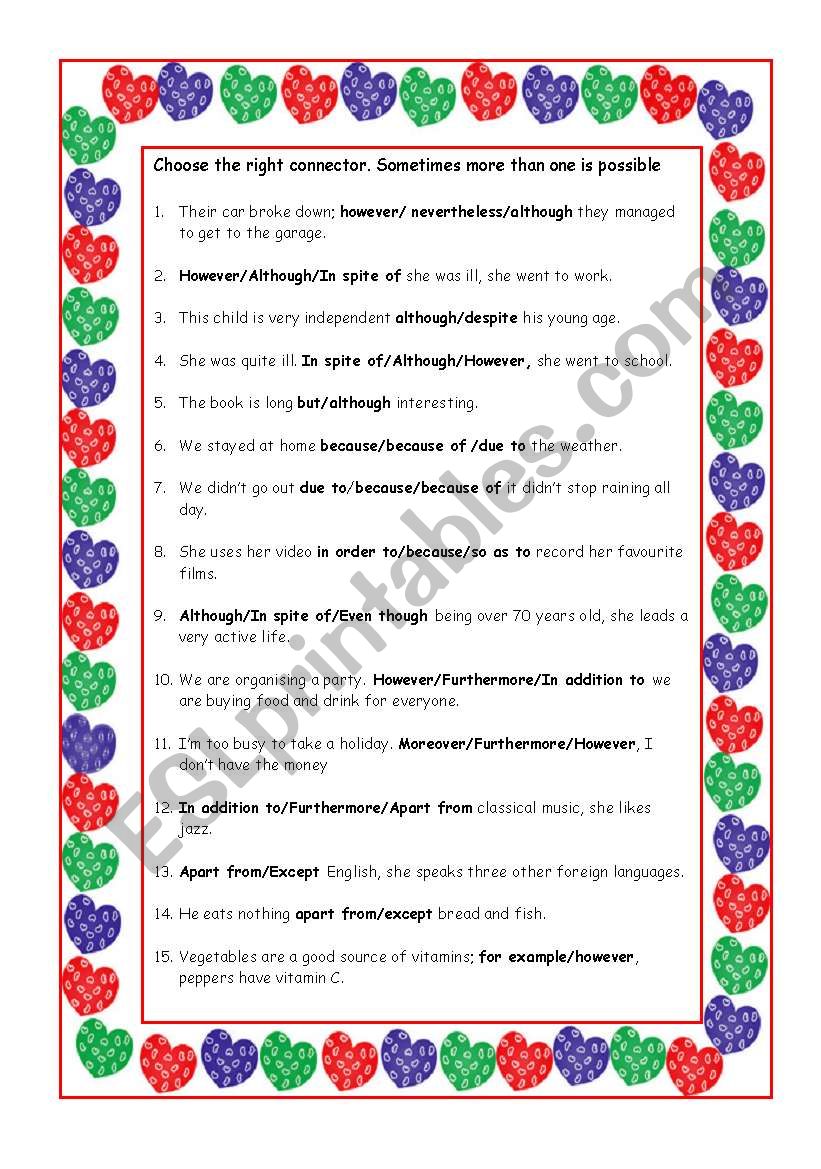 Connectors worksheet