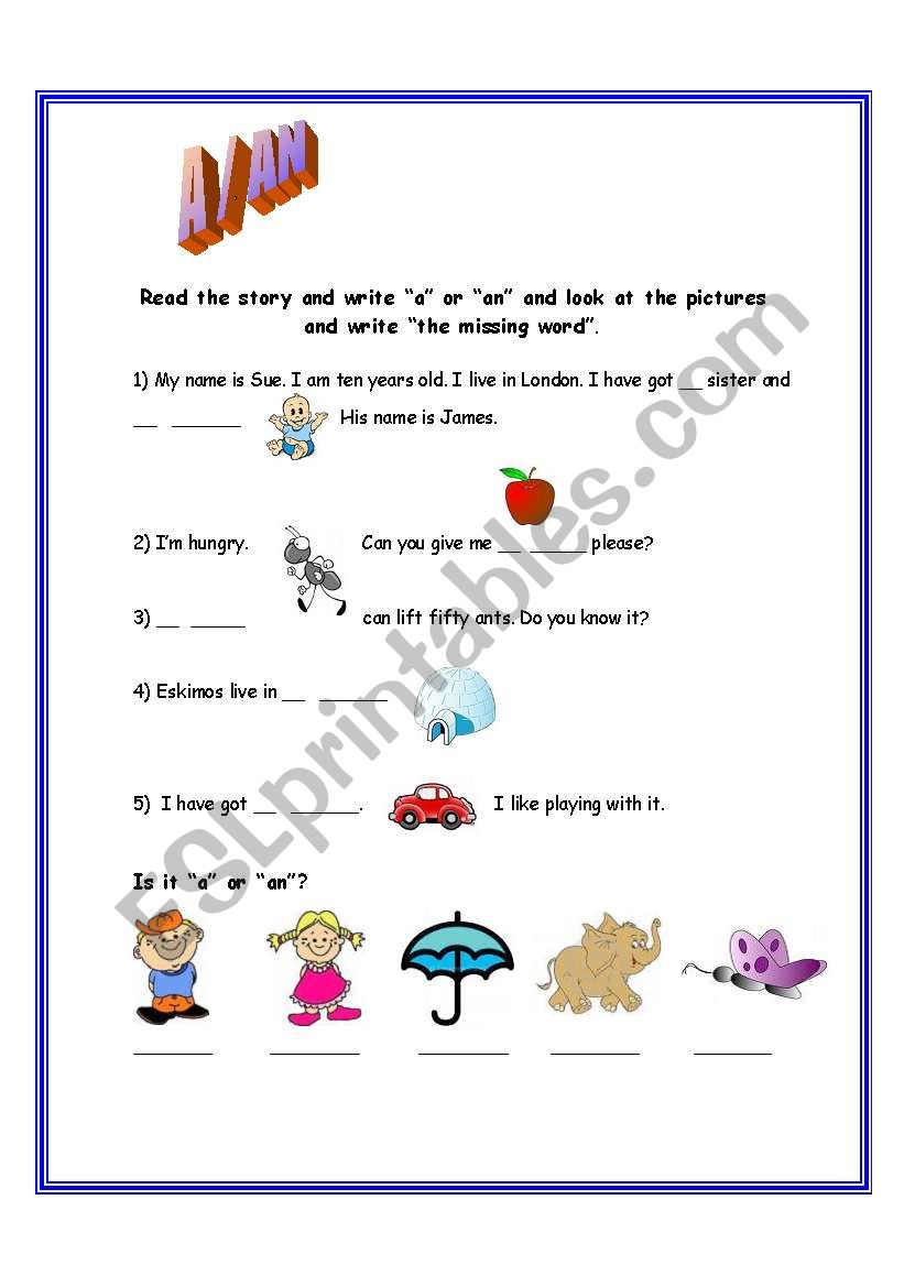 A / AN worksheet