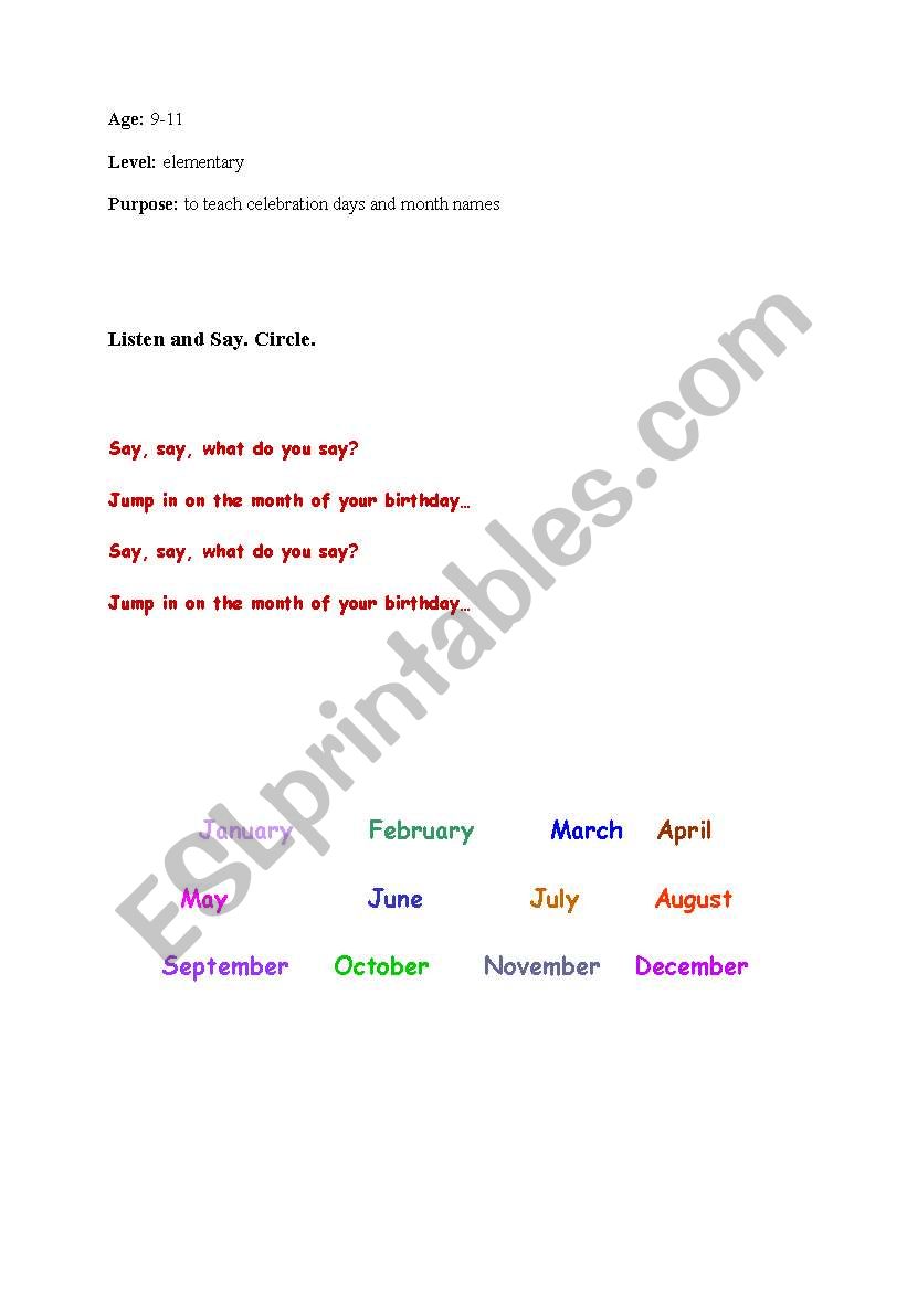listen and sing worksheet